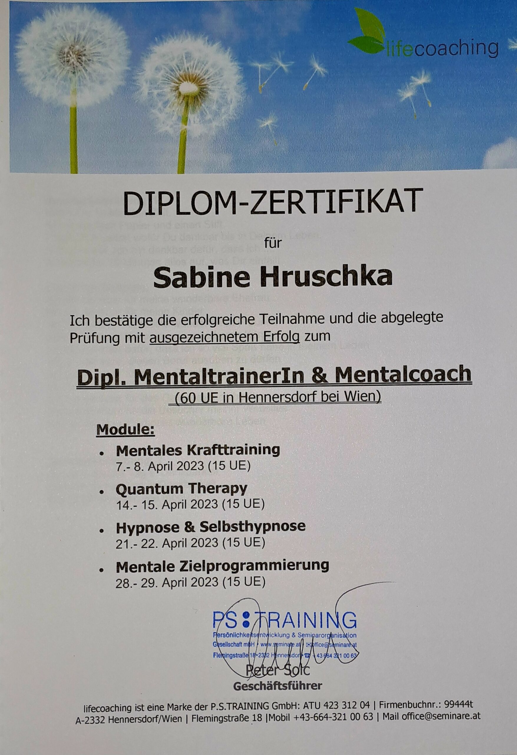 Zertifikat Mentalcoaching